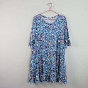 Peruvian Connection Venezia Midi Dress XXL Blue Paisley Pima Cotton Coastal 248